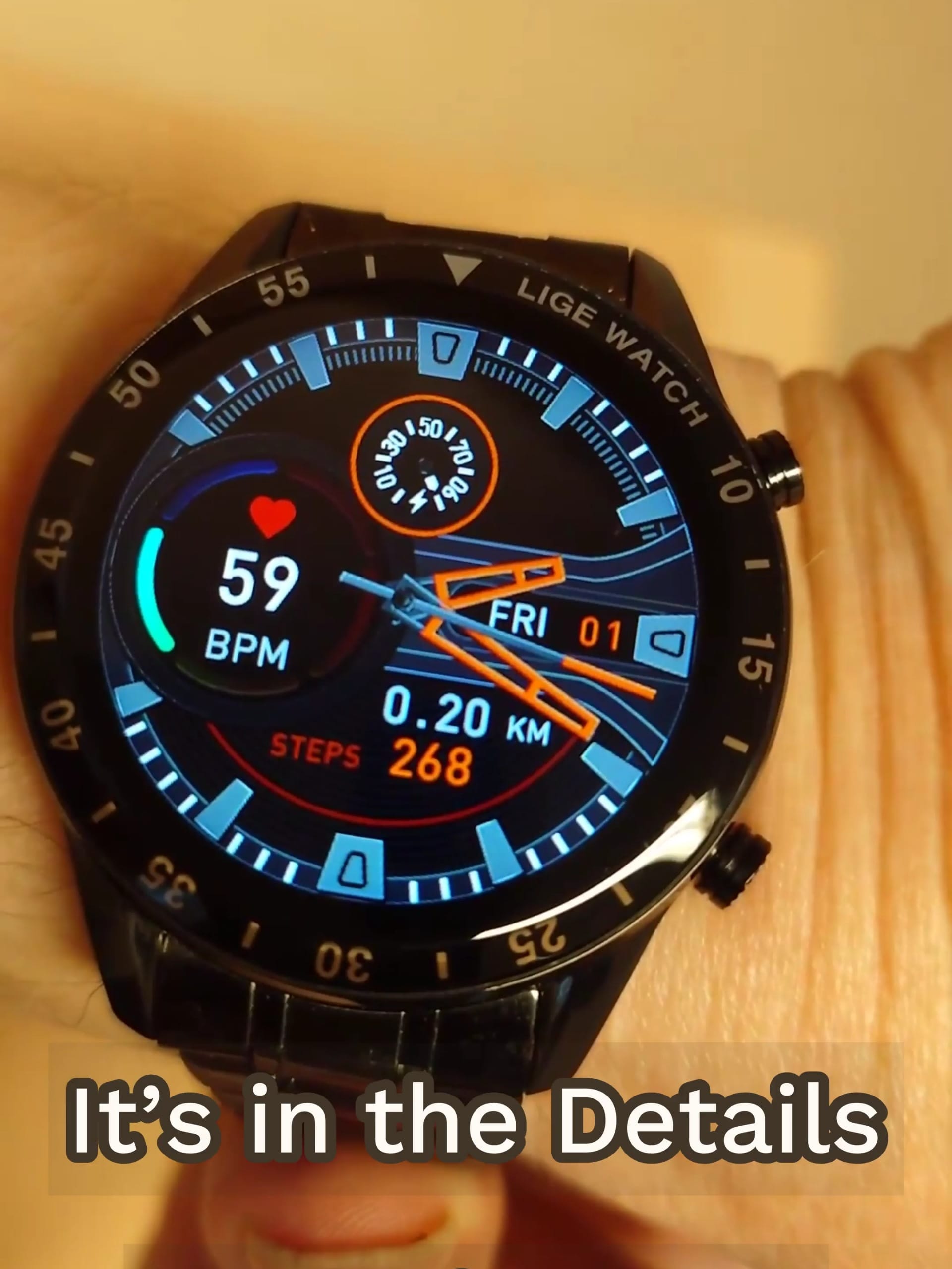 Classic hybrid smartwatch with analog design and large display for everyday wear